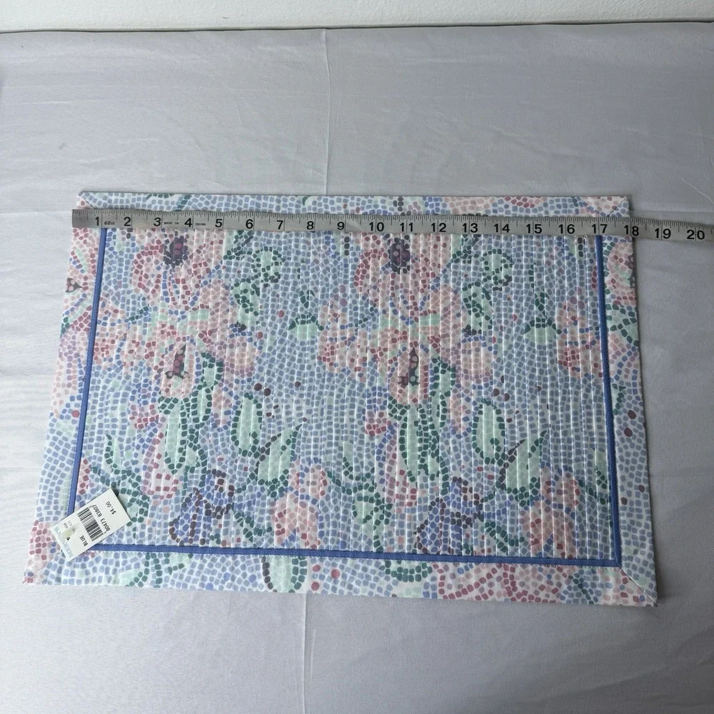Mervyns Set Of 6 Cotton‎ Poly Pastel Pleated Placemats Retro Floral Blue Pink